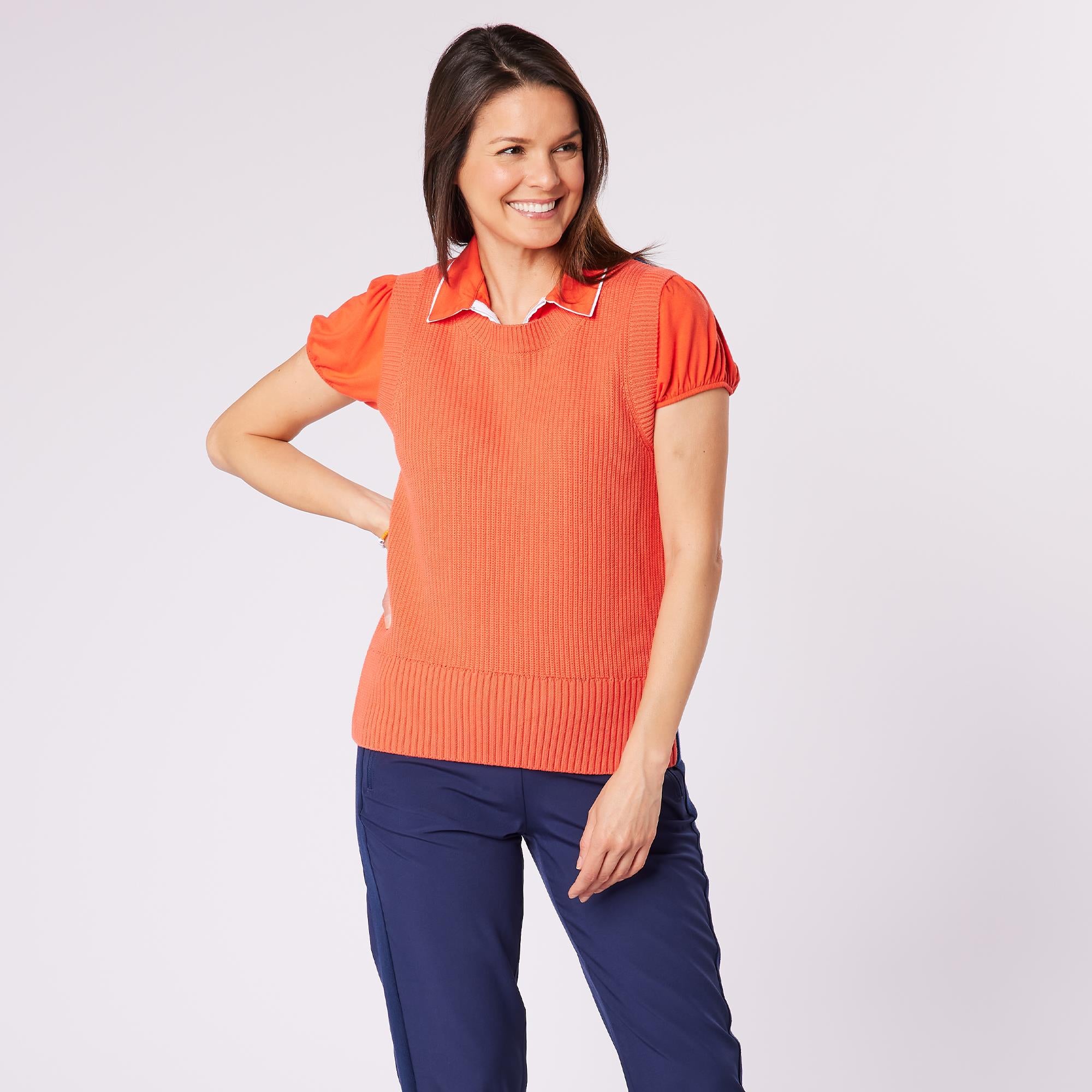 Swing Out Sister Dee Ladies Cotton Golf Slipover Coral/Navy